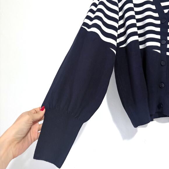 CHICO'S NWT Mixed Stripe Balloon Sleeves Knit Cardigan Sweater Size 3/XL - Picture 6 of 13